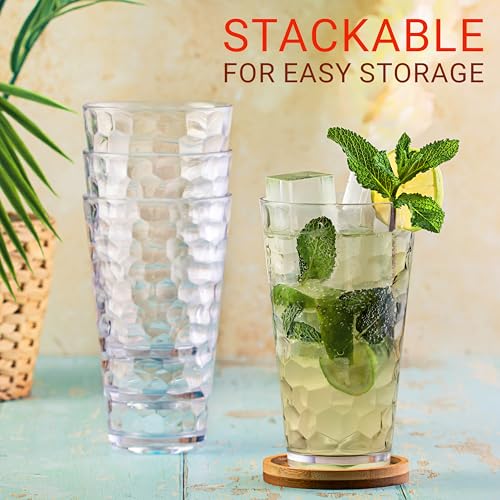 Bravario Hammered Plastic Drinking High Tumbler, Dishwasher-Safe Premium Quality Glasses, BPA-Free Reusable Outdoor Cups, ...