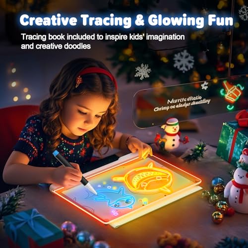 16-Inch Rechargeable Doodle Glow LED Note Board, 7-Color Light Modes, Neon Art Dry Erase Light Up Drawing Pad with Built-i...