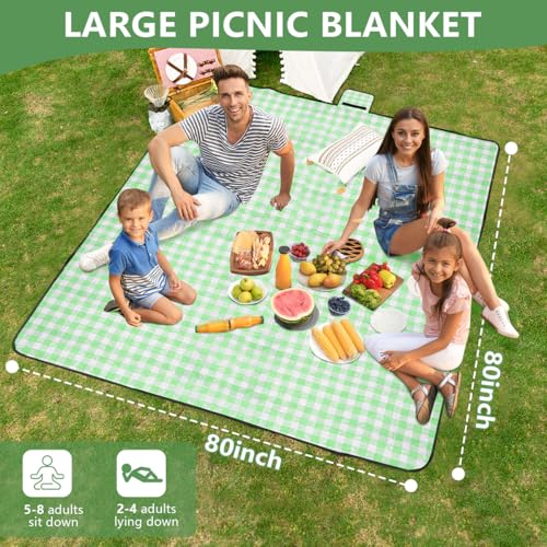 OBTANIM Extra Large Picnic Blanket 80 x 80 Inch Waterproof Foldable Beach Blankets Outdoor Picnic Mat for Camping Grass La...