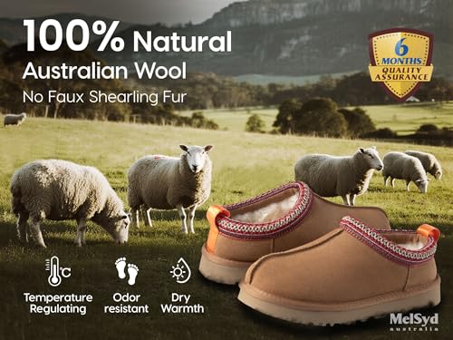 MelSyd Womens Slippers Sheepskin Indoor-Outdoor: 100% Australian Merino Wool Lined with Memory Foam Cozy House Shoes - Sli...