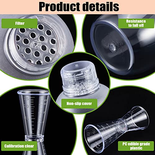 10 Pcs Plastic Cocktail Shaker Set, Including 8 Pcs 24 oz Clear Coffee Shaker Drink Mixer with Measurements 2 Double Measu...
