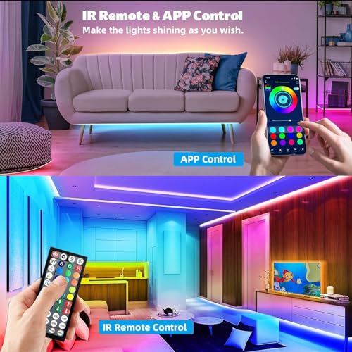 REEMEER Led Lights 100ft Smart APP Control Music Sync Strip Lights RGB Color Changing Strips with Remote, for Bedroom Kitc...