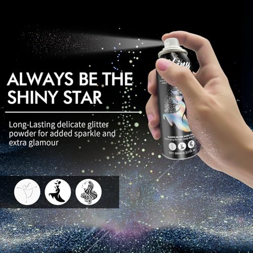Ragkun Body Glitter, Body Glitter Spray, Glitter Spray for Hair and Body, Long-Lasting and Quick-Drying Silver Glitter Hai...