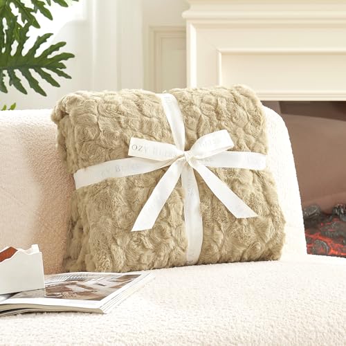 Cozy Bliss Faux Fur Throw Blanket for Couch, Fuzzy Soft Plush Thick Warm Fluffy Reversible Wave Textured Blanket for Sofa ...