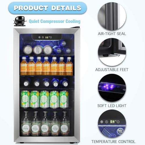Antarctic Star Beverage Refrigerator Cooler -120 Can Glass Door Mini Fridge, for Soda Cola Beer or Wine Constant Glass Doo...