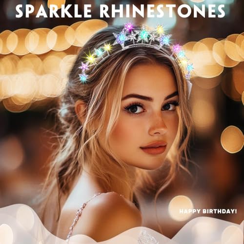Aceorna Light Up Stars Halo Crowns LED Rhinestones Halo Headbands Glowing Pearl Star Hairbands Glitter Rave Hair Accessori...