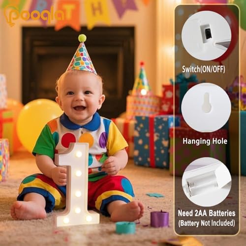 Pooqla Decorative Led Light Up Number Letters, White Plastic Marquee Number Lights Sign Party Wedding Decor Battery Operat...