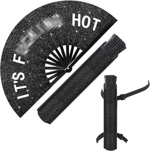 FairySandy Large Rave Fan UV Glow Hand Fan with Holster for Men/women, Disco Party Favor for Edm Music Festival Club Rave ...