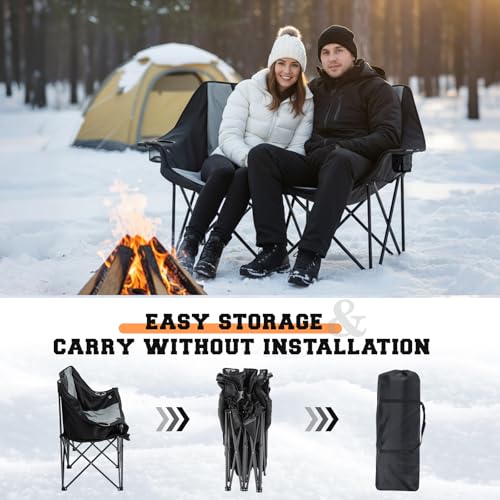 Low Double Heated Double Camping Chair for Adults, Oversized 660lbs Camping Chair with 4 Heating Zones & 3 Heat Levels Fol...