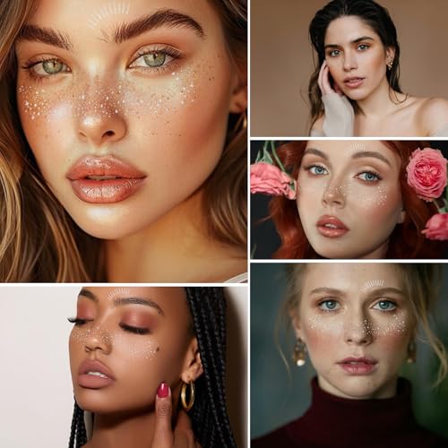 Glitter Freckles Face Tattoo, 10PCS Silver Glitter Freckles, 2 Styles Body Face Glitter for Women Girls, Cute Star Waterpr...