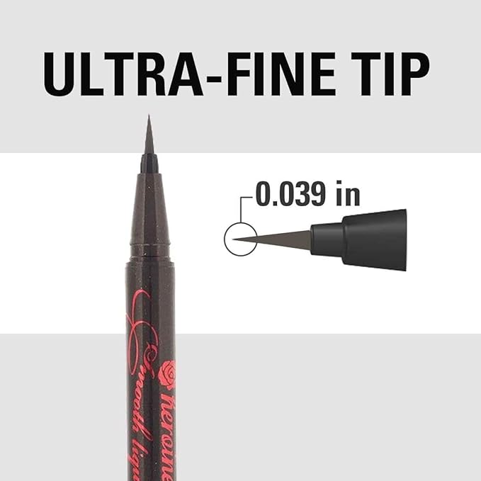 Heroine Make by KISSME Liquid Eyeliner Pen with Ultra-Fine 0.1mm Tip, Waterproof Eyeliner for Sensitive Skin, Cat Eye Liner for Long Lasting Wear, Made in Japan, Brown Black SMOOTH, 1 Count