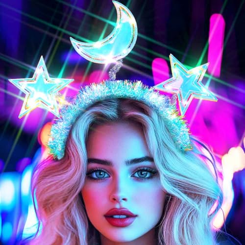 GENBREE Light Up Star Headband LED Moon Headpiece Rave Hair Accessories for Women
