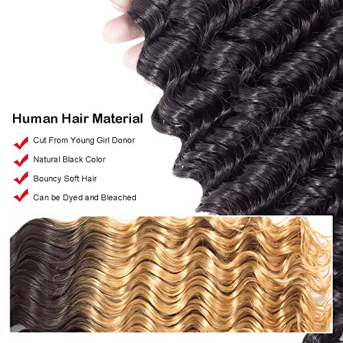 12A Deep Wave Bundles Human Hair 16 18 20 Inchs Human Hair Bundle 100% Unprocessed Brazilian Curly Wet Wavy Texture 3 Bundles Deep Wave Natural Black