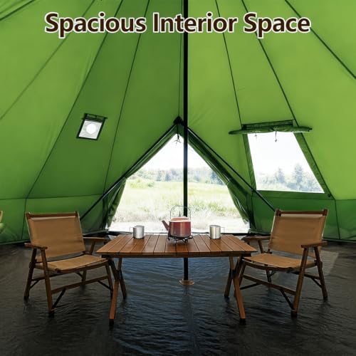 Bell Yurt Tent with Stove Jack, Waterproof Luxury 4 Season Tent 420D Oxford Cloth Green Glamping Tents for Family Outdoor ...