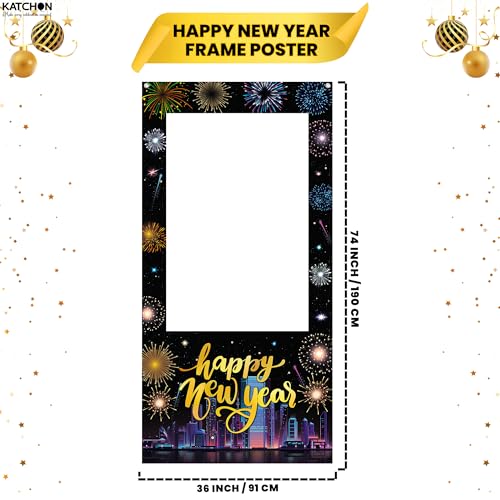 KatchOn, New Years Photo Booth Frame Banner - Large, 74x36 Inch | Happy New Year Photo Booth Frame, New Years Eve Party Su...