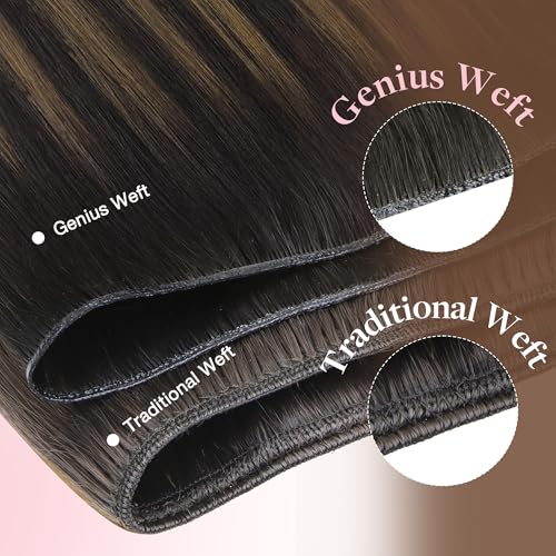 GOO GOO Genius Sew In Remy Weft Hair Extensions, 4/26/4 Balayage Chocolate Brown to Honey Blonde 20inch 60g, Hand Tied