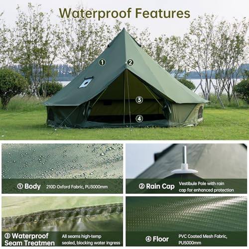 Oxford Bell Tent for Family Camping - Spacious 13.1ft /16.4ft Yurt with Stove Jack, Large Glamping Tents for 4-8 People, 4...