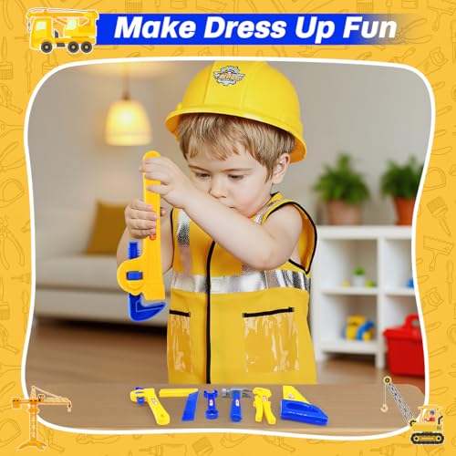 Construction Worker Role Play Costume Dress-Up Set, Costume Kids Construction Tool Set Toddler Worker Boys Pretend Builder...