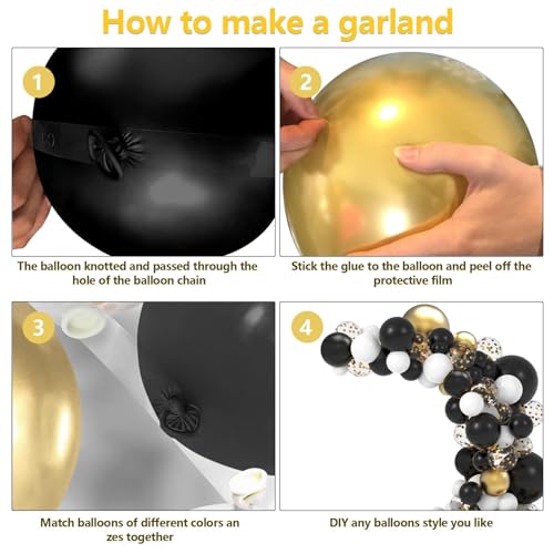 NISOCY Black and Gold Balloons Garland Arch Kit, 120PCS Black White Metallic Gold Balloons Arch Kit with Confetti Balloons...