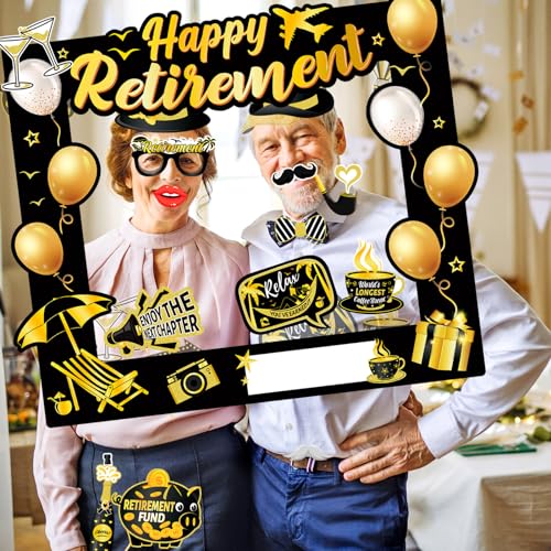 HOWAF Retirement Party Photo Booth Props Kit - 26pcs Selfie Props & 1 Frame, Fun Retire Party Favors