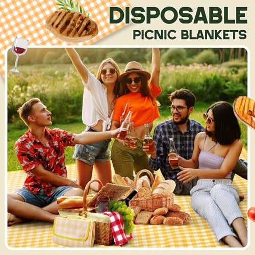 FuWeave 4 Pcs Disposable Outdoor Picnic Blanket 80 x 80 Inch Foldable Picnic Mats Non Woven Gingham Camping Blankets for B...