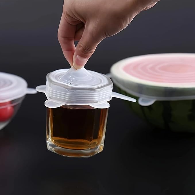 Silicone Stretch Lids Set, 6 Sizes, Reusable Food Storage Covers for Bowls, Fruits and Containers (transparency, 6PCS)