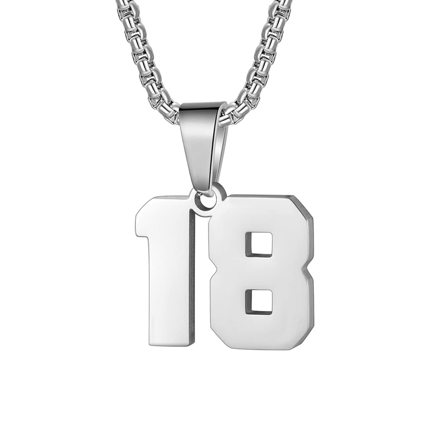 Number Necklaces Personalized Necklaces Silver Initial Number Pendant Stainless Steel Chain Movement Necklaces for Men Women (18