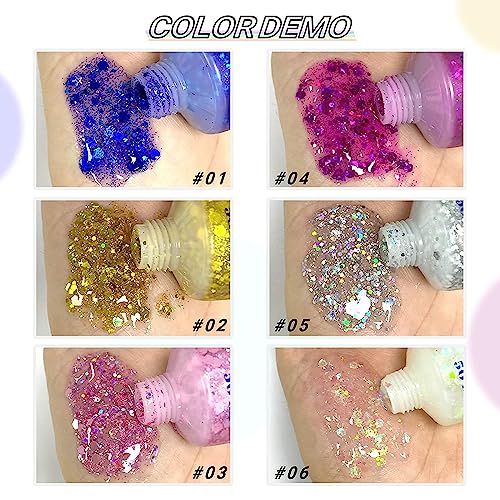 PAQIMAN Gold Body Glitter,Sparkling Neon Outfit Party Holographic Sequins Paint Body Glitter Gel Makeup. (02# Gold)