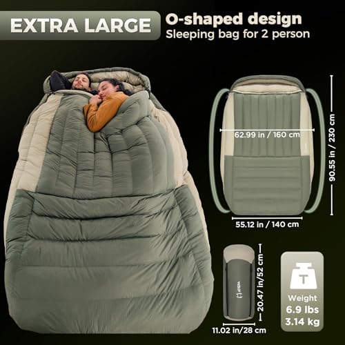 ATEPA 0 Degree Sleeping Bag, 700FP 15°F 20°F 23°F 30°F Down Mummy Cold Weather Double Lightweight Wide XL Sleeping Bags wi...