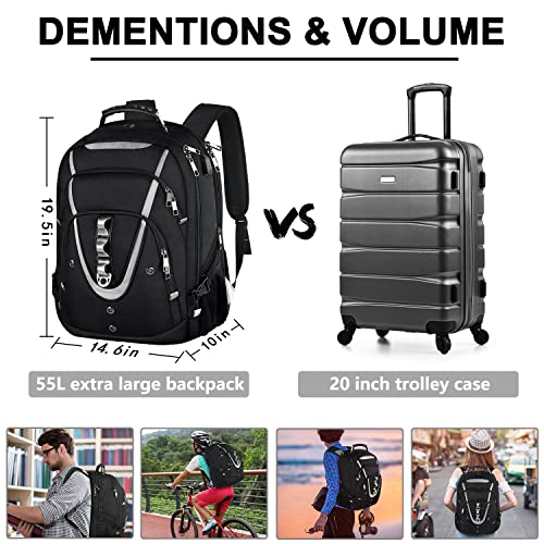 18.4 Laptop Backpack for Men, 55L-60L Extra Large Gaming Laptops Backpack with USB Charger Port, TSA Friendly Flight Appro...