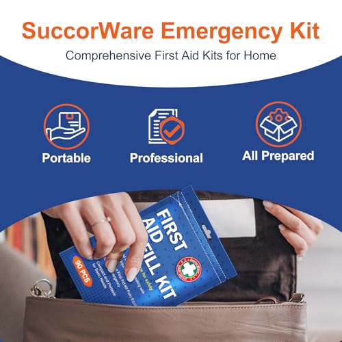 SuccorWare 90 Pieces First Aid Refill Kit - Wound Care Kit Includes Bandages for Home, Travel, Hiking - Portable Replaceme...