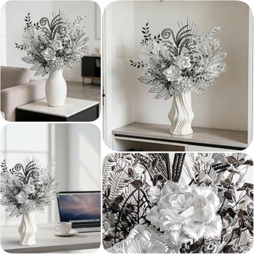 jinbujinxi Silver-Black Metal Flower Combination - Artificial Bouquet, Modern Minimalist, Industrial Light Luxury, Home De...