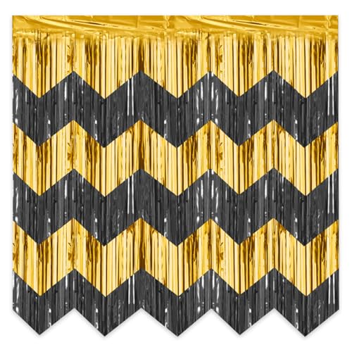 LERCTH Black Gold Chevron Fringe Curtain Backdrop (Pack of 6) | 78.74in x 19.69in Wave Fringe Curtains for Party Decoratio...