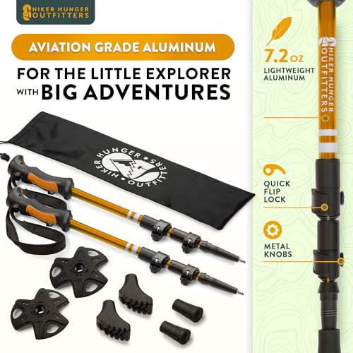 Lightweight Collapsible Trekking Poles for Kids (Orange) & Carbon Fiber Aluminum Walking Sticks with Cork Grips (Black) wi...