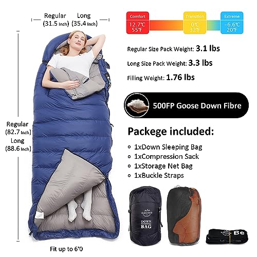 OMVMO 0-20 Degrees F Down Sleeping Bag for Adults - 4 Season Envelope With Arm Holes, Wearable for Backpacking Camping - U...