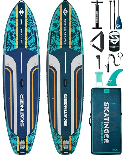 Skatinger Leafy Green & Blue Bundle｜11'6"x35" Super Wide Inflatable Stand Up Paddle Boards, All Accessories2, 100L Backpac...