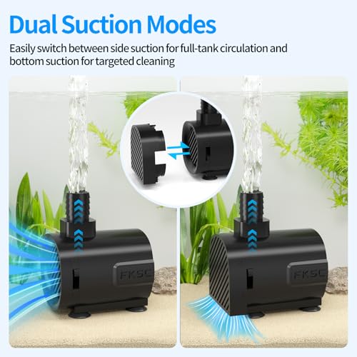 50 GPH Submersible Water Pump - Fountain Pump for Aquarium & Fish Tank Mini, Adjustable Flow Control, Dual-Suction Side/Bo...
