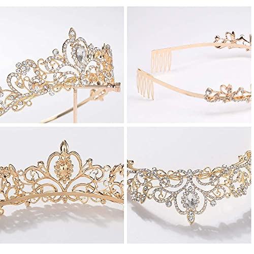 CHANACO Gold Tiara and Crowns for Women, Girls - Crystal Princess Tiara for Birthday, Wedding, Halloween, Cosplay