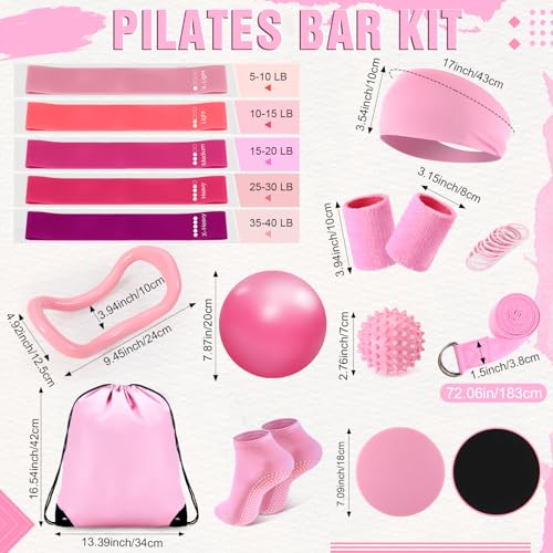 LaRandom Pilates Bar Kit with Resistance Bands Multifunctional Pilates Bar with Metal Adjustment Buckle Portable Storage B...
