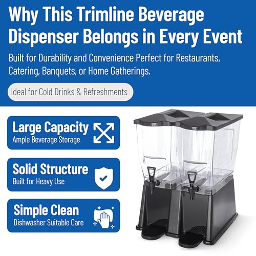 Carlisle FoodService Products Trimline Double Base Rectangular Drink Dispenser with Spigot for Catering, Parties, Restaura...