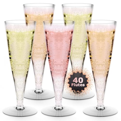 Plastic Champagne Flutes Disposable Champagne Glasses - 40 Pack 4.5Oz Clear Mimosa Cocktail Cups Bulk for Wedding Valentin...