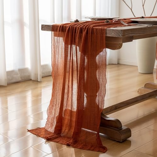 Keketoarrange Fall Thanksgiving Table Runner Terracotta Decorations 120 Inch 10 FT Rustic Burnt Orange Sheer Cheese Cloth ...