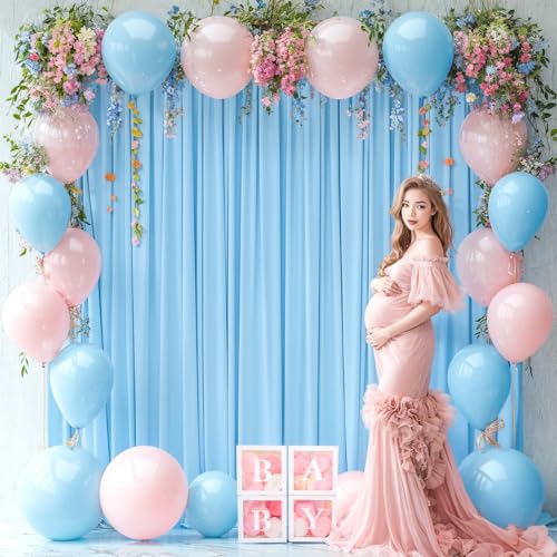 8x10FT Baby Blue Backdrop Curtains for Wedding Parties, Wrinkle Free Polyester Photography Backdrop Drapes for Baby Bridal...