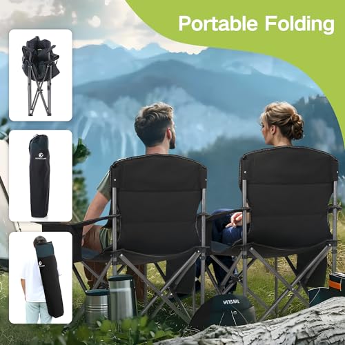 GREEN PARTY Folding Camping Chair Oversized Heavy Duty Lawn Chair with Cooler Bag, Cup Holder, Storage Pocket, Collapsible...