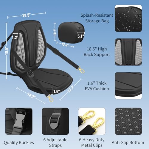 Vashly Kayak Seat with Back Support Universal Thicken Cushion Paddle Board Seat with Storage Bag for Sit-on-Top Kayak, Inf...