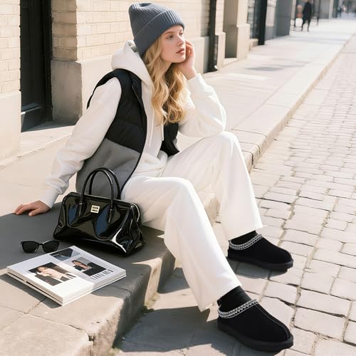 bebealy Genuine Suede Fuzzy Slippers for Women Winter Warm House Shoes Cozy Mini Boots for Indoor Outdoor