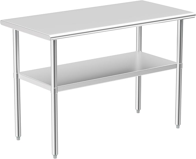Atronor Stainless Steel Table for Prep & Work, 24x48 Inches, NSF Metal Commercial Heavy Duty Table with Adjustable Under Shelf and Foot for Restaurant, Home and Hotel