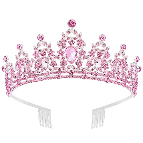 Didder Pink Crystal Tiaras for Women, Princess Crown with Comb Wedding Tiaras and Crowns for Women Tiaras for Girls Birthd...