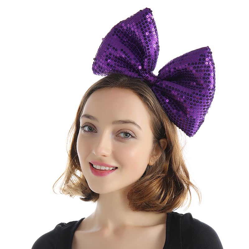 Bubbmi Women Large Bow Headband, Mardi Gras Carnival Headband, Oversized Bow Hairband, Birthday Party Halloween Festival Party C