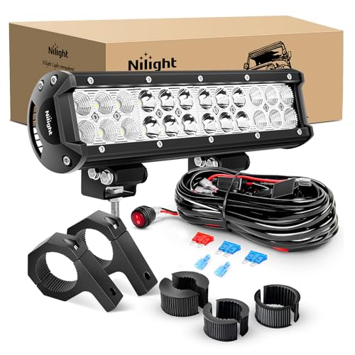 Nilight 12 Inch 72W LED Light Bars Spot Flood Combo Off-Road Light Mounting Bracket Horizontal Bar Tube Clamp With Off Roa...